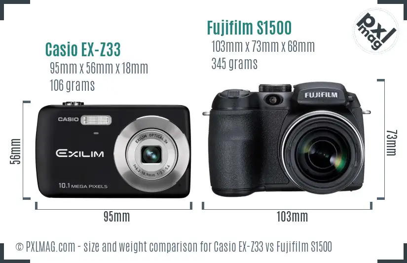 Casio EX-Z33 vs Fujifilm S1500 size comparison