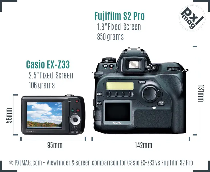 Casio EX-Z33 vs Fujifilm S2 Pro Screen and Viewfinder comparison Casio EX-Z33 vs Fujifilm S2 Pro Screen and Viewfinder comparison