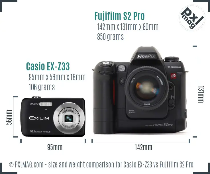 Casio EX-Z33 vs Fujifilm S2 Pro size comparison Casio EX-Z33 vs Fujifilm S2 Pro size comparison