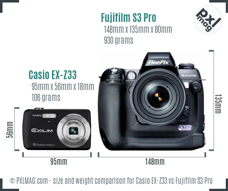 Casio EX-Z33 vs Fujifilm S3 Pro size comparison