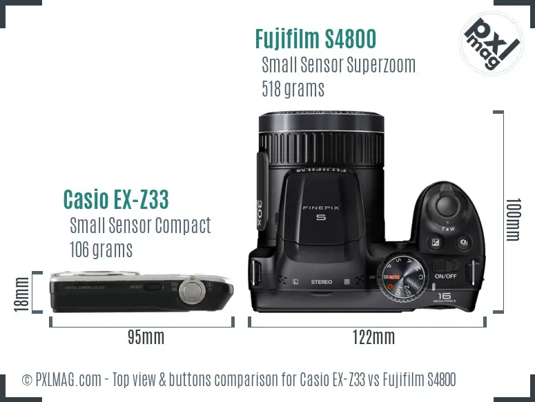 Casio EX-Z33 vs Fujifilm S4800 top view buttons comparison