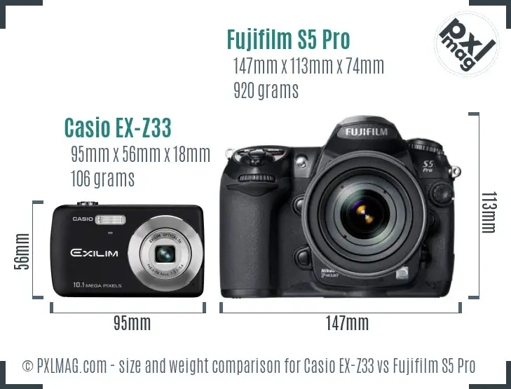 Casio EX-Z33 vs Fujifilm S5 Pro size comparison Casio EX-Z33 vs Fujifilm S5 Pro size comparison