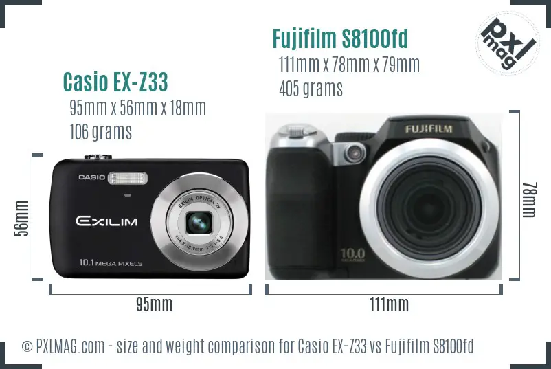 Casio EX-Z33 vs Fujifilm S8100fd size comparison Casio EX-Z33 vs Fujifilm S8100fd size comparison