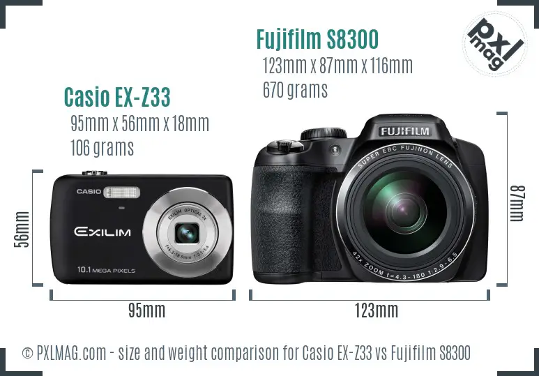 Casio EX-Z33 vs Fujifilm S8300 size comparison Casio EX-Z33 vs Fujifilm S8300 size comparison