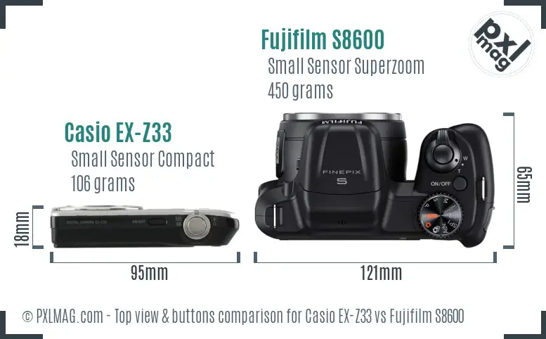 Casio EX-Z33 vs Fujifilm S8600 top view buttons comparison