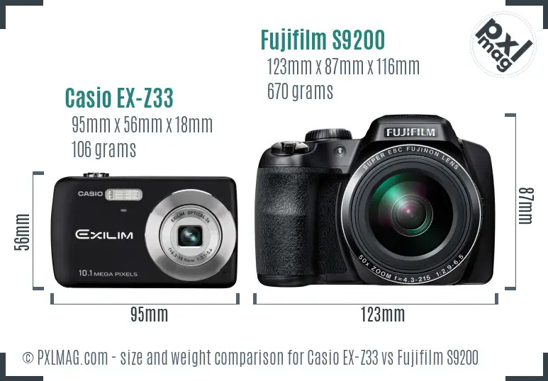 Casio EX-Z33 vs Fujifilm S9200 size comparison