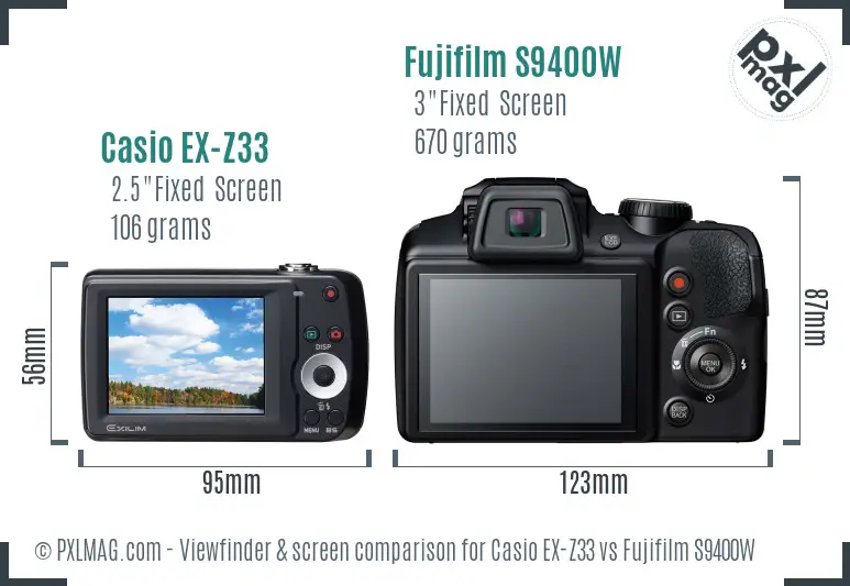 Casio EX-Z33 vs Fujifilm S9400W Screen and Viewfinder comparison