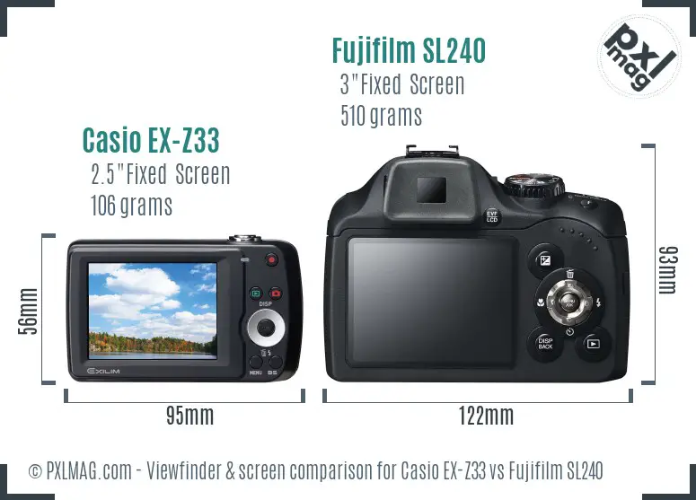 Casio EX-Z33 vs Fujifilm SL240 Screen and Viewfinder comparison