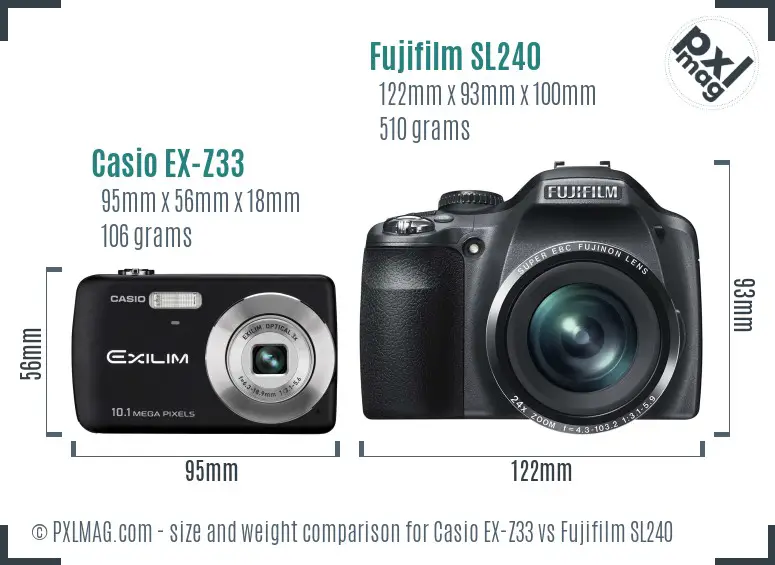 Casio EX-Z33 vs Fujifilm SL240 size comparison