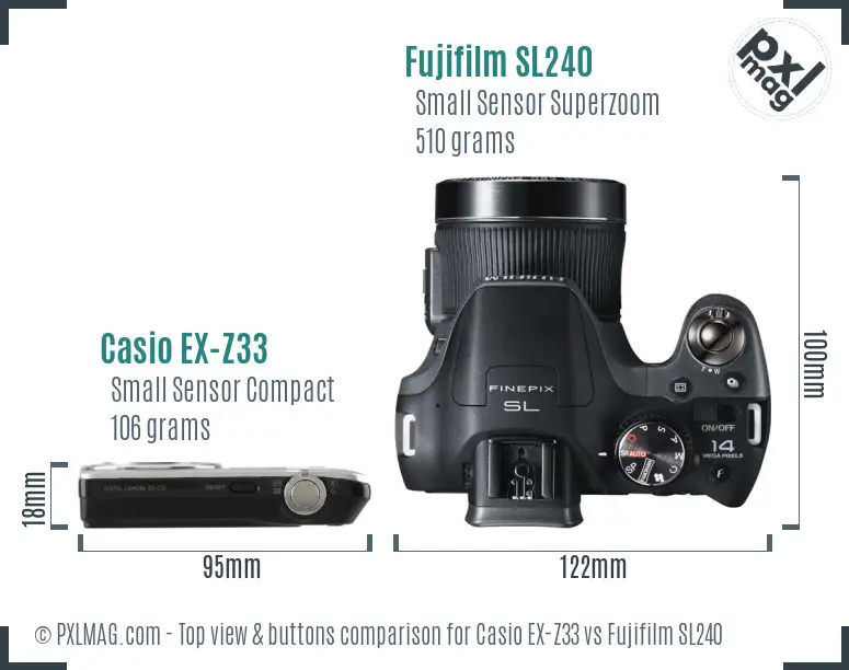 Casio EX-Z33 vs Fujifilm SL240 top view buttons comparison