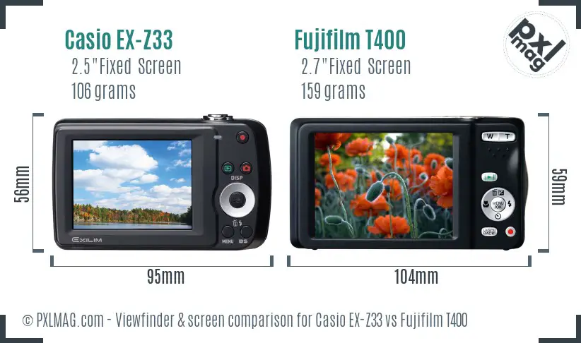 Casio EX-Z33 vs Fujifilm T400 Screen and Viewfinder comparison