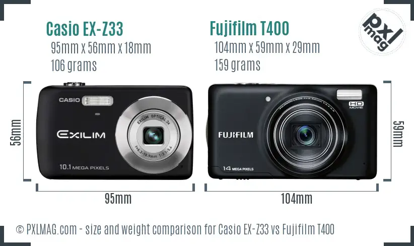 Casio EX-Z33 vs Fujifilm T400 size comparison