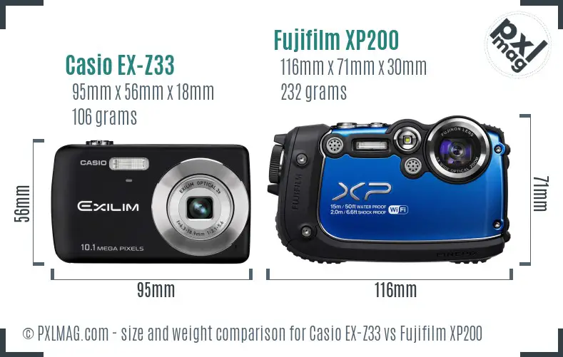 Casio EX-Z33 vs Fujifilm XP200 size comparison