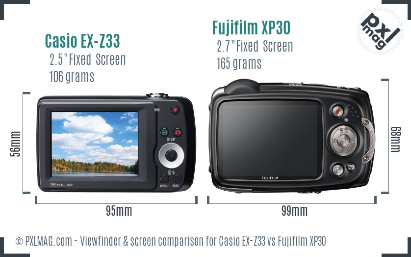 Casio EX-Z33 vs Fujifilm XP30 Screen and Viewfinder comparison