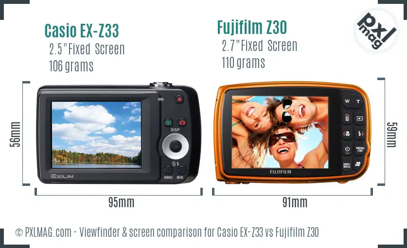 Casio EX-Z33 vs Fujifilm Z30 Screen and Viewfinder comparison