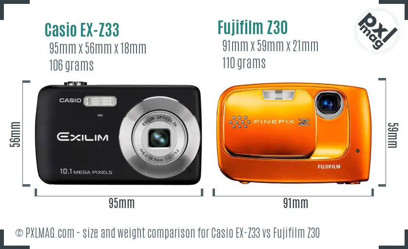 Casio EX-Z33 vs Fujifilm Z30 size comparison