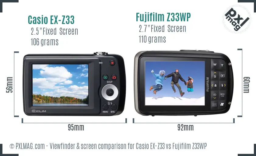 Casio EX-Z33 vs Fujifilm Z33WP Screen and Viewfinder comparison Casio EX-Z33 vs Fujifilm Z33WP Screen and Viewfinder comparison