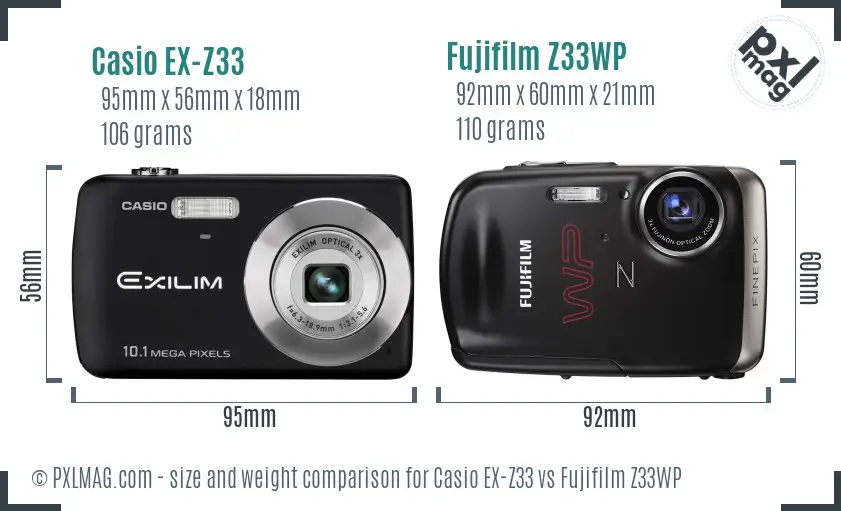 Casio EX-Z33 vs Fujifilm Z33WP size comparison Casio EX-Z33 vs Fujifilm Z33WP size comparison