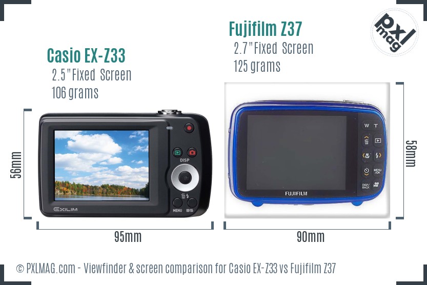 Casio EX-Z33 vs Fujifilm Z37 Screen and Viewfinder comparison