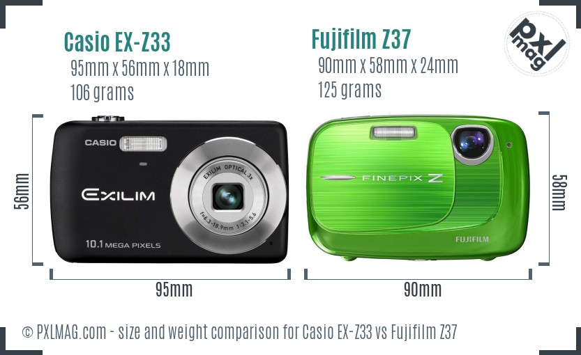 Casio EX-Z33 vs Fujifilm Z37 size comparison Casio EX-Z33 vs Fujifilm Z37 size comparison