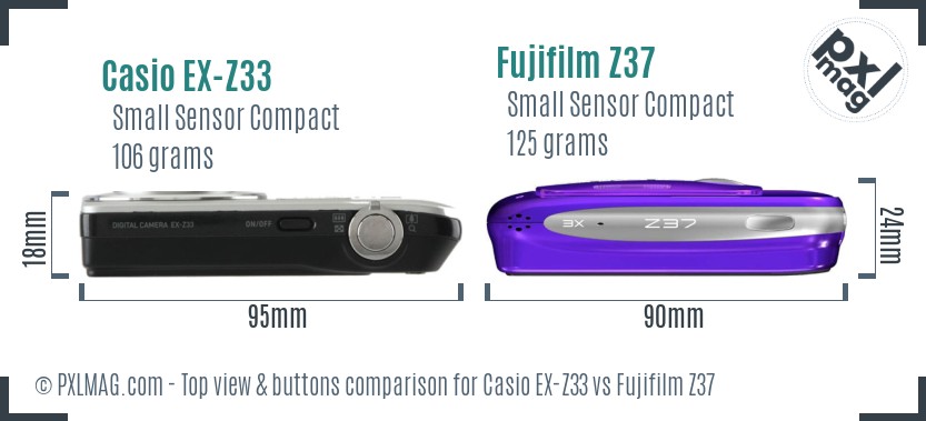 Casio EX-Z33 vs Fujifilm Z37 top view buttons comparison