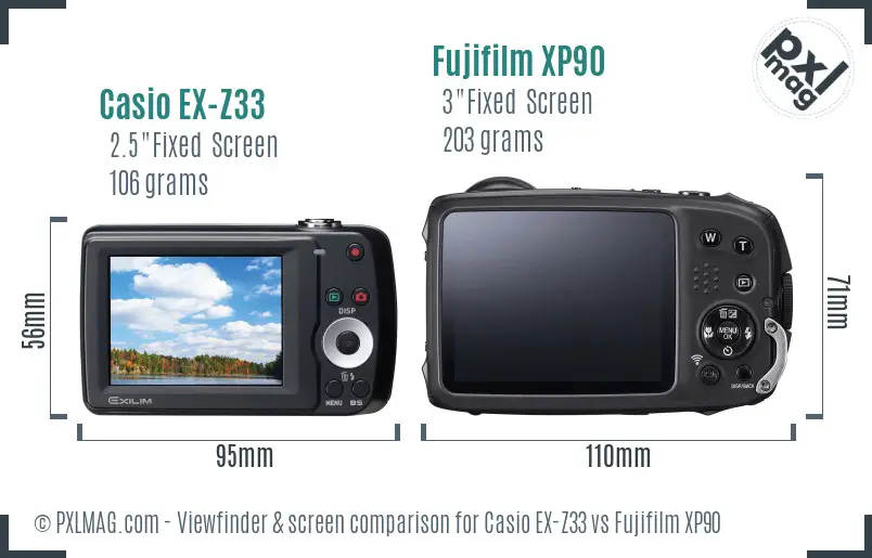 Casio EX-Z33 vs Fujifilm XP90 Screen and Viewfinder comparison