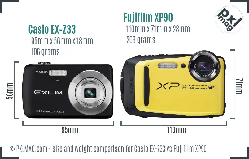 Casio EX-Z33 vs Fujifilm XP90 size comparison