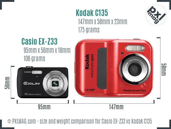 Casio EX-Z33 vs Kodak C135 size comparison