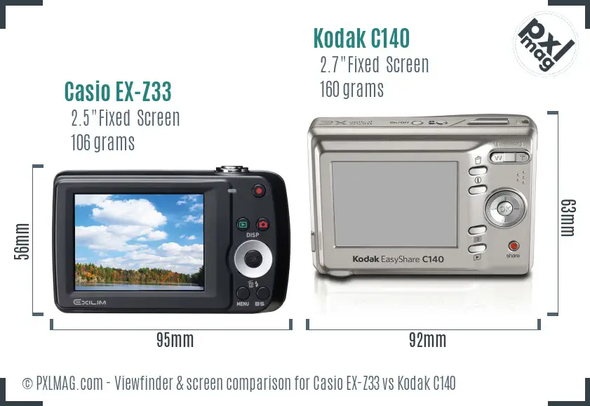 Casio EX-Z33 vs Kodak C140 Screen and Viewfinder comparison