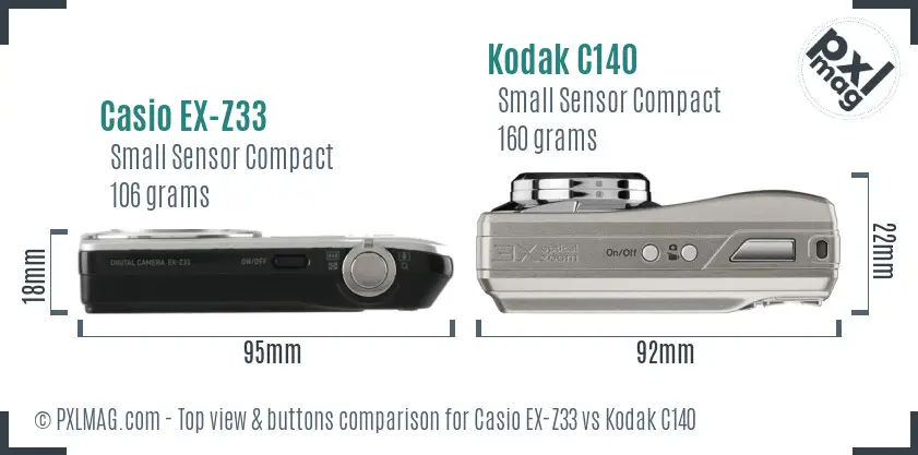 Casio EX-Z33 vs Kodak C140 top view buttons comparison