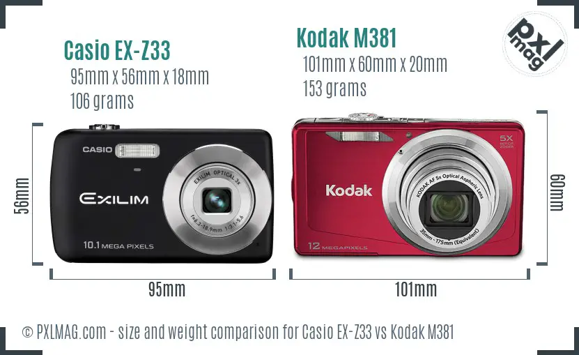 Casio EX-Z33 vs Kodak M381 size comparison