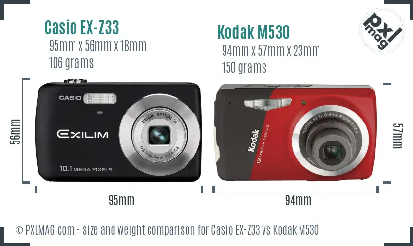 Casio EX-Z33 vs Kodak M530 size comparison