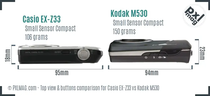 Casio EX-Z33 vs Kodak M530 top view buttons comparison