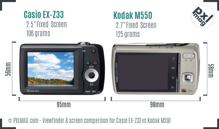 Casio EX-Z33 vs Kodak M550 Screen and Viewfinder comparison Casio EX-Z33 vs Kodak M550 Screen and Viewfinder comparison