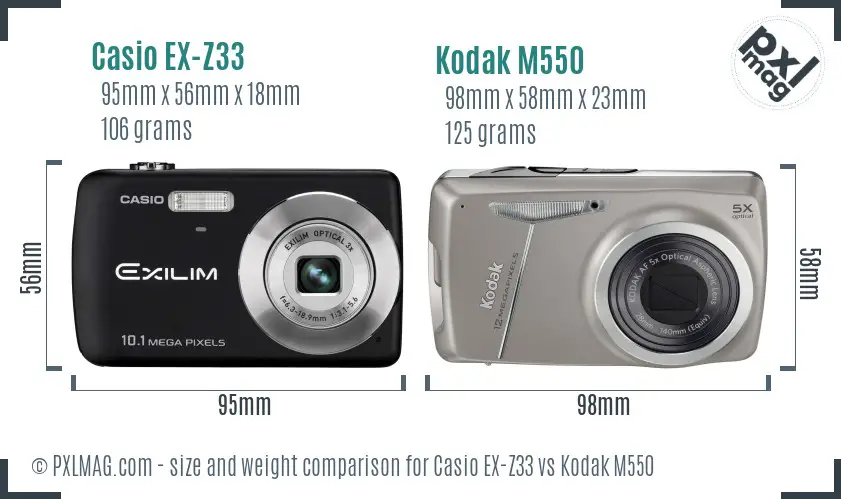 Casio EX-Z33 vs Kodak M550 size comparison Casio EX-Z33 vs Kodak M550 size comparison