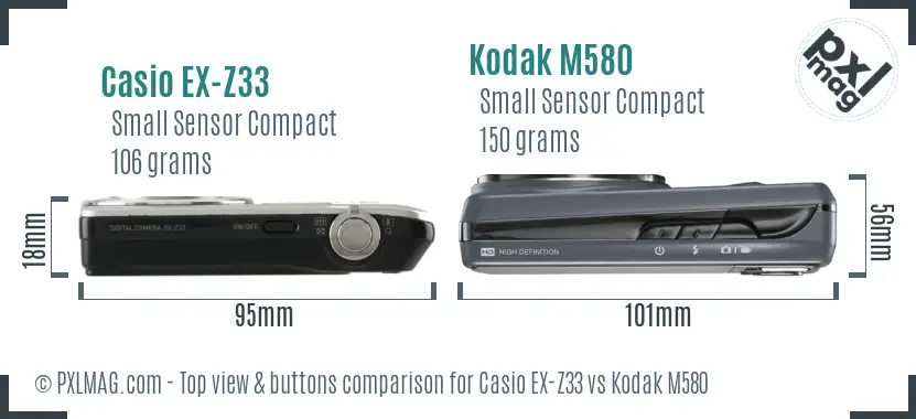 Casio EX-Z33 vs Kodak M580 top view buttons comparison