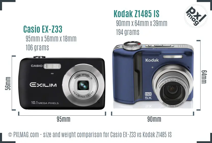 Casio EX-Z33 vs Kodak Z1485 IS size comparison Casio EX-Z33 vs Kodak Z1485 IS size comparison