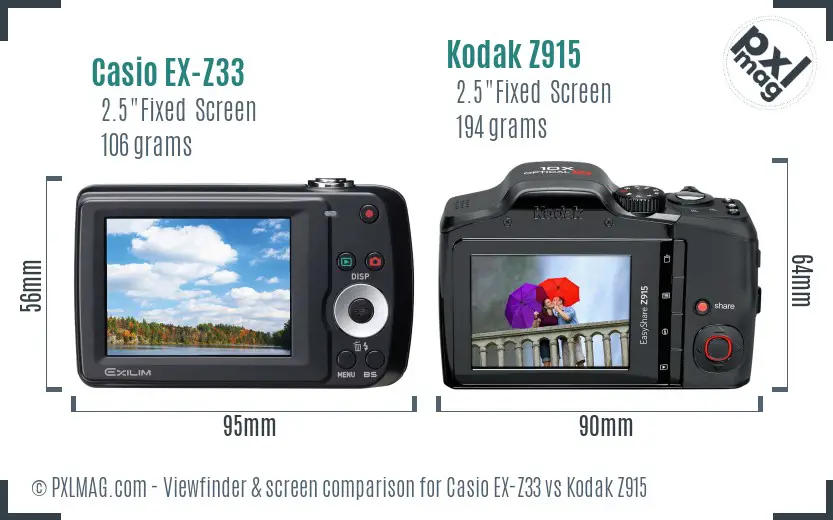 Casio EX-Z33 vs Kodak Z915 Screen and Viewfinder comparison