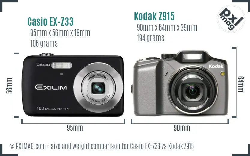 Casio EX-Z33 vs Kodak Z915 size comparison