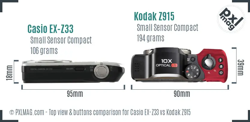 Casio EX-Z33 vs Kodak Z915 top view buttons comparison