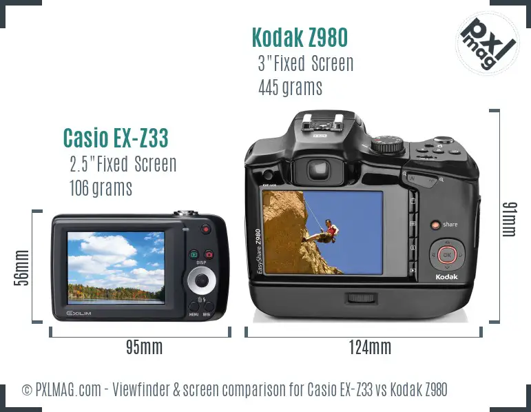 Casio EX-Z33 vs Kodak Z980 Screen and Viewfinder comparison