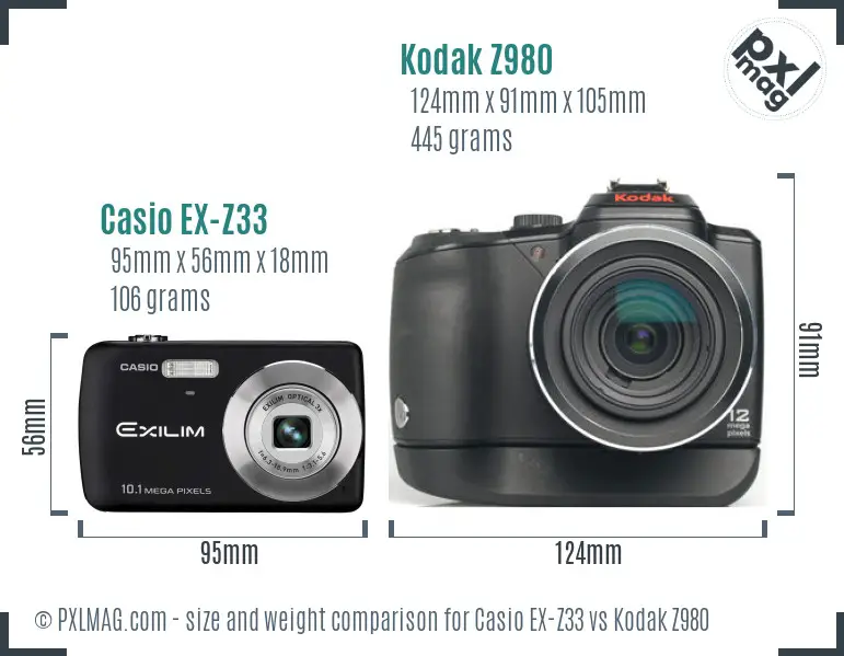 Casio EX-Z33 vs Kodak Z980 size comparison