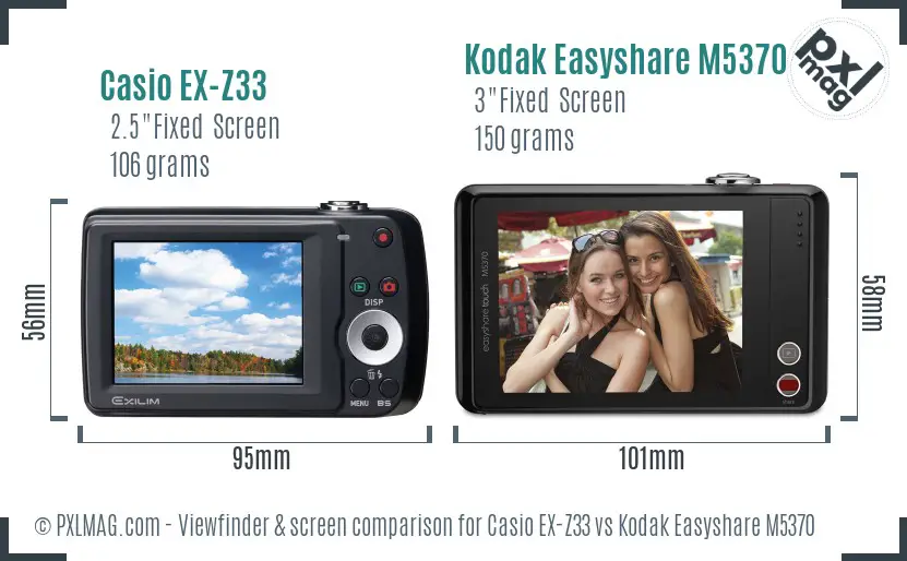 Casio EX-Z33 vs Kodak Easyshare M5370 Screen and Viewfinder comparison