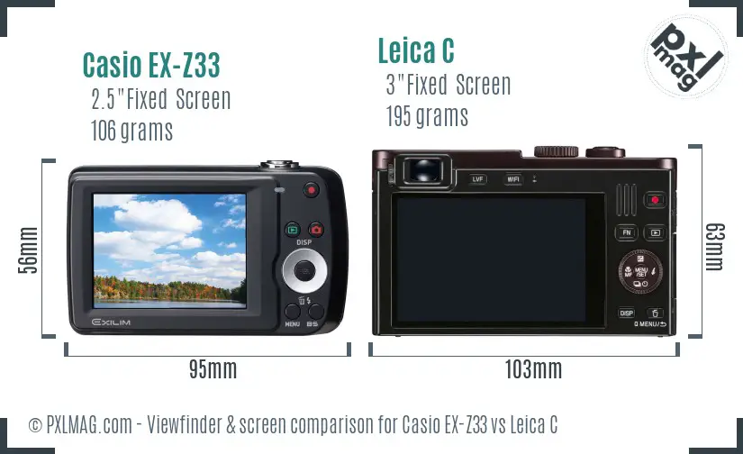 Casio EX-Z33 vs Leica C Screen and Viewfinder comparison