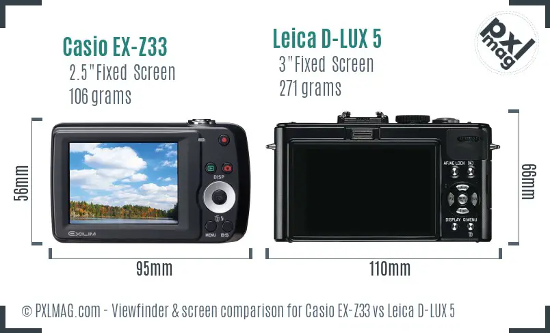Casio EX-Z33 vs Leica D-LUX 5 Screen and Viewfinder comparison