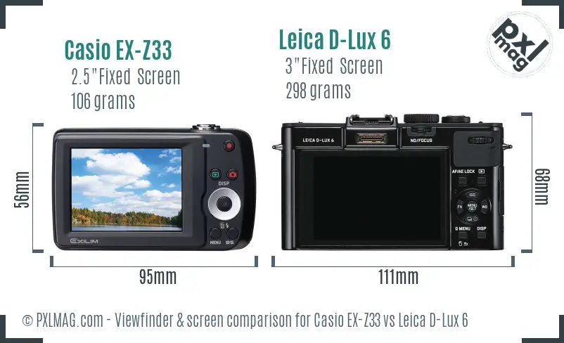 Casio EX-Z33 vs Leica D-Lux 6 Screen and Viewfinder comparison