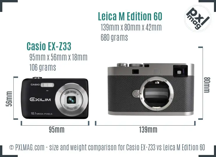 Casio EX-Z33 vs Leica M Edition 60 size comparison
