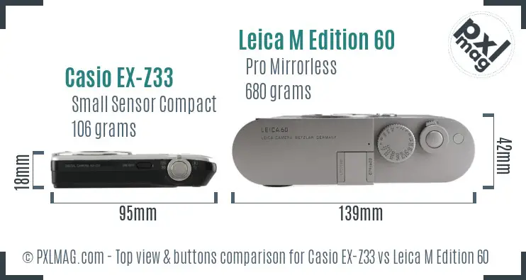Casio EX-Z33 vs Leica M Edition 60 top view buttons comparison