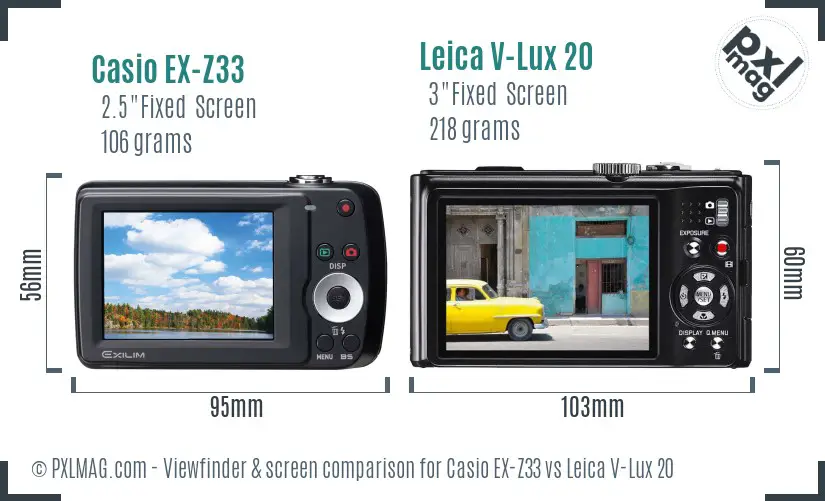 Casio EX-Z33 vs Leica V-Lux 20 Screen and Viewfinder comparison Casio EX-Z33 vs Leica V-Lux 20 Screen and Viewfinder comparison