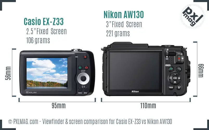 Casio EX-Z33 vs Nikon AW130 Screen and Viewfinder comparison Casio EX-Z33 vs Nikon AW130 Screen and Viewfinder comparison